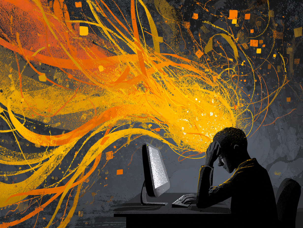 A man frustrated with his work in front of his computer